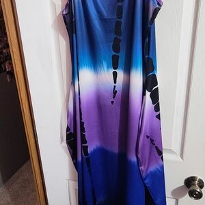 SHEIN Blue & Purple Ombre Maxi Dress with Black Accents